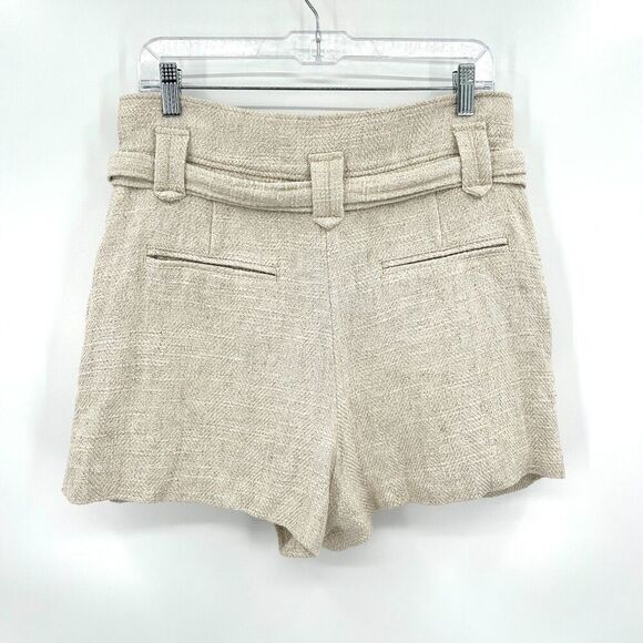 NWOT IRO Paris Idily Ecru Beige Tweed Linen Blend High Rise Belted Shorts 10 - Picture 3 of 6